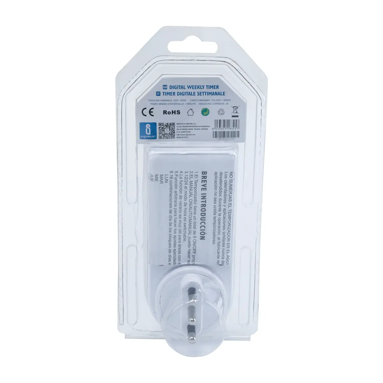 immagine timer orologio digitale spina presa schuko 16A display luci temporizzate