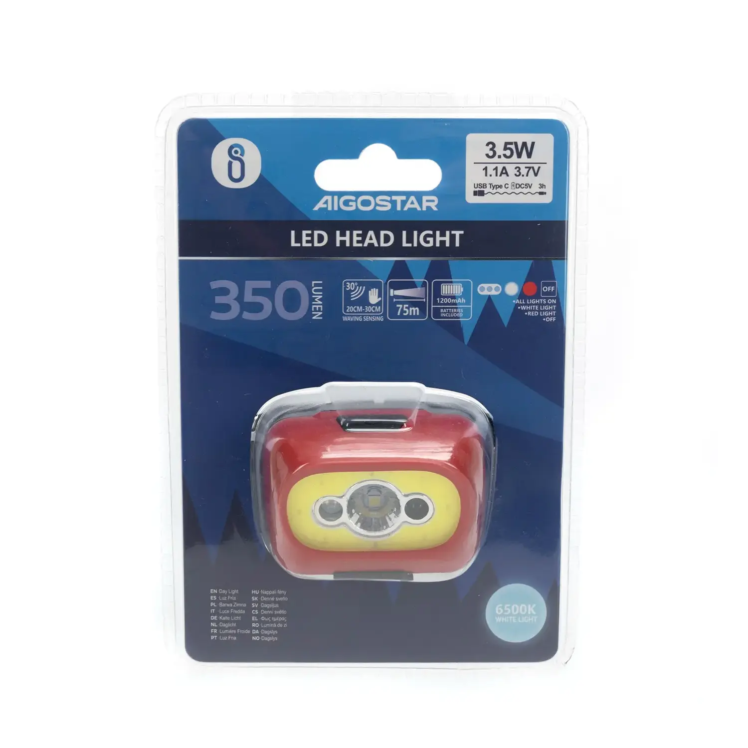 immagine Torcia LED frontale, sensore di movimento accensione/spegnimento ricarica TYPE-C