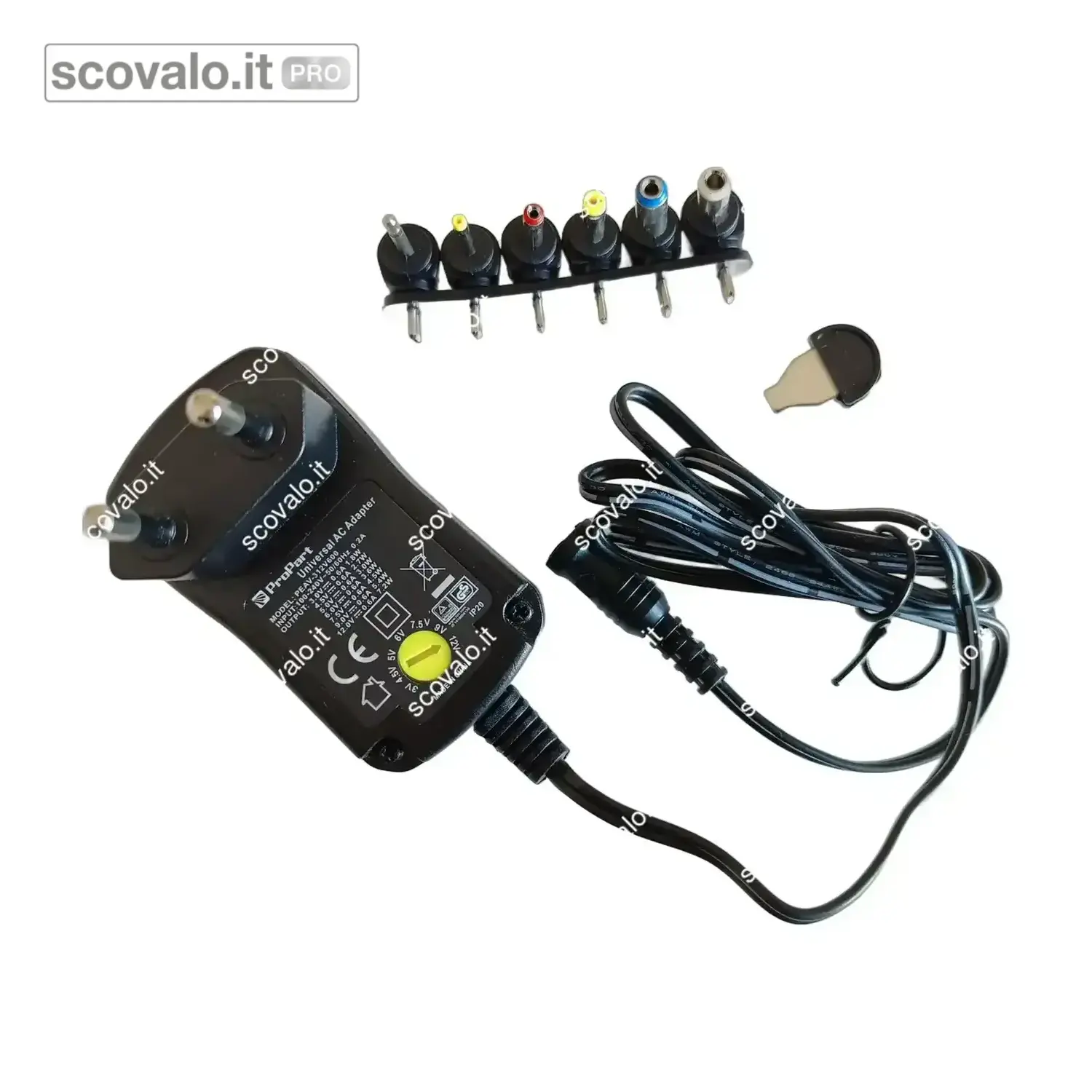 immagine del prodotto Trasformatore Alimentatore Universale 3-12V 600mA, 6 Connettori, Nero