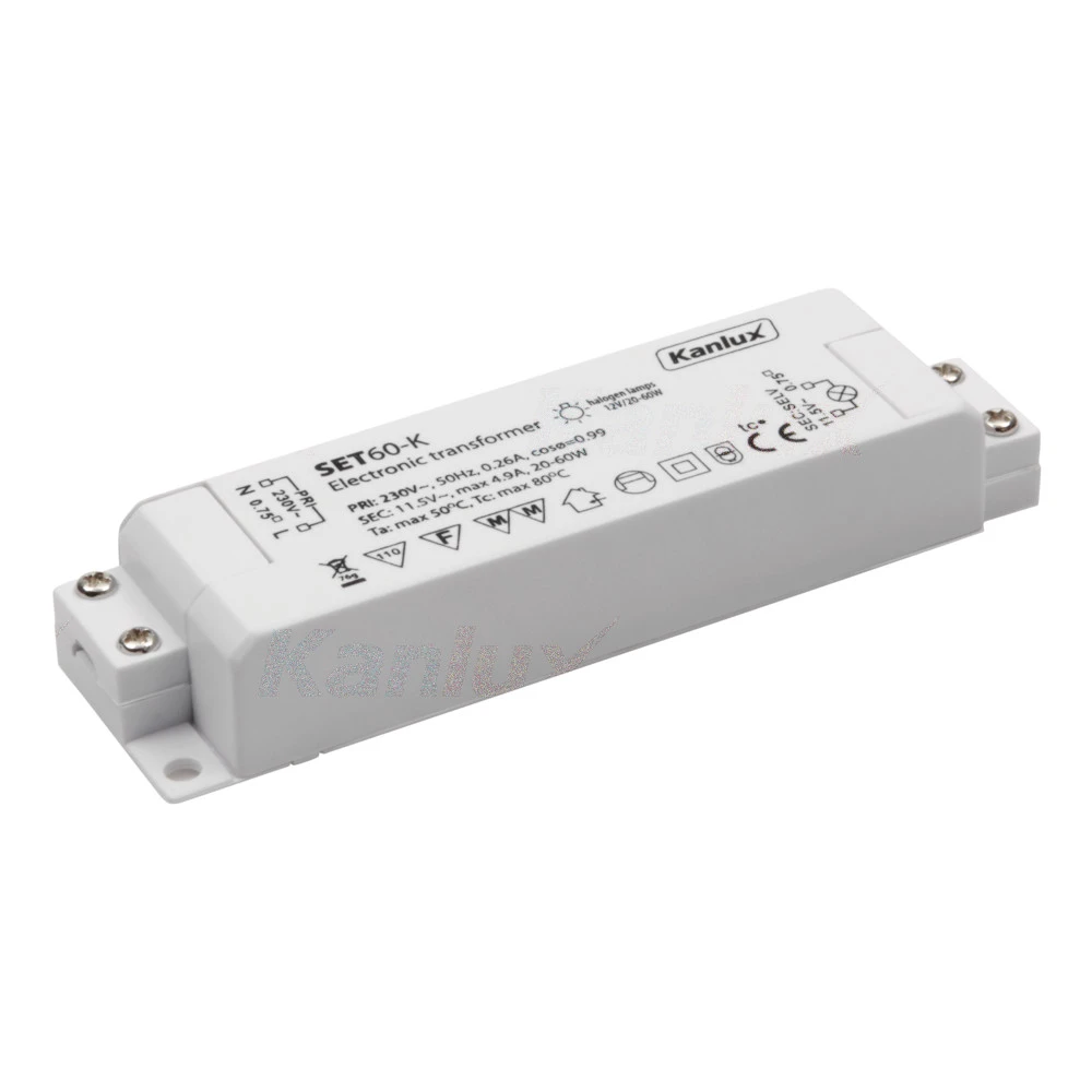 immagine del prodotto trasformatore faretti incasso elettronico IP20 CE 60 watt 220-240 volt 12 volt kan 01425