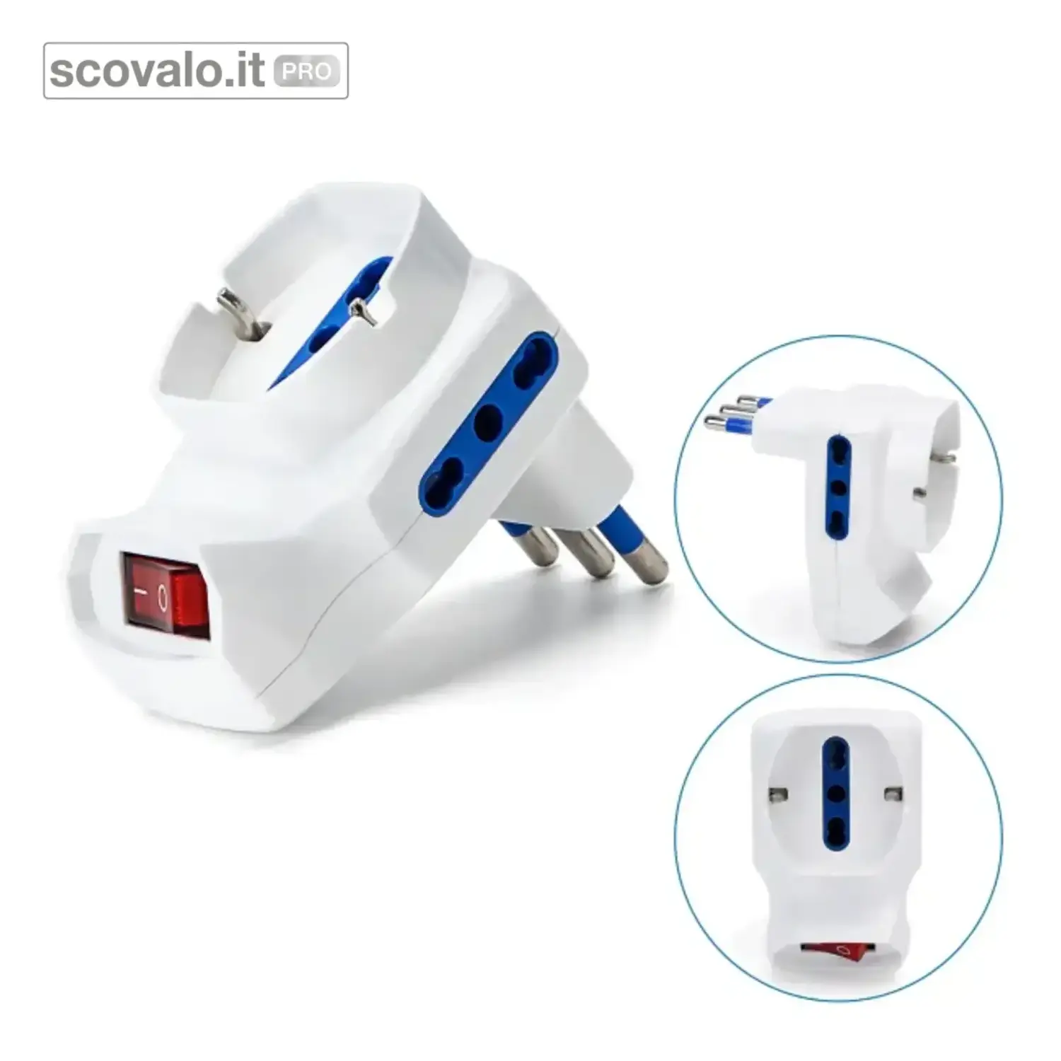 immagine del prodotto Tripla Presa Elettrica con Interruttore Blu 1500W 2 Bipasso 1 Schuko