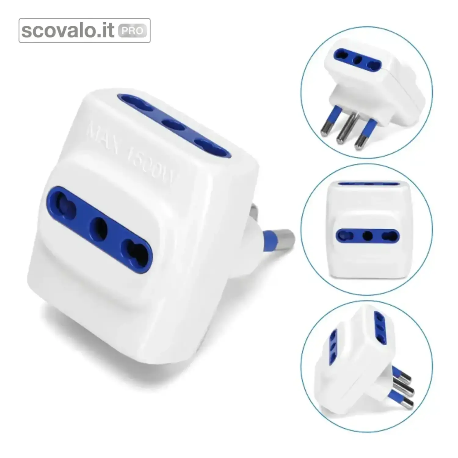 immagine del prodotto Adattatore Tripla Presa 16A Bipasso 3 Uscite Bianco 250V 1500W PVC