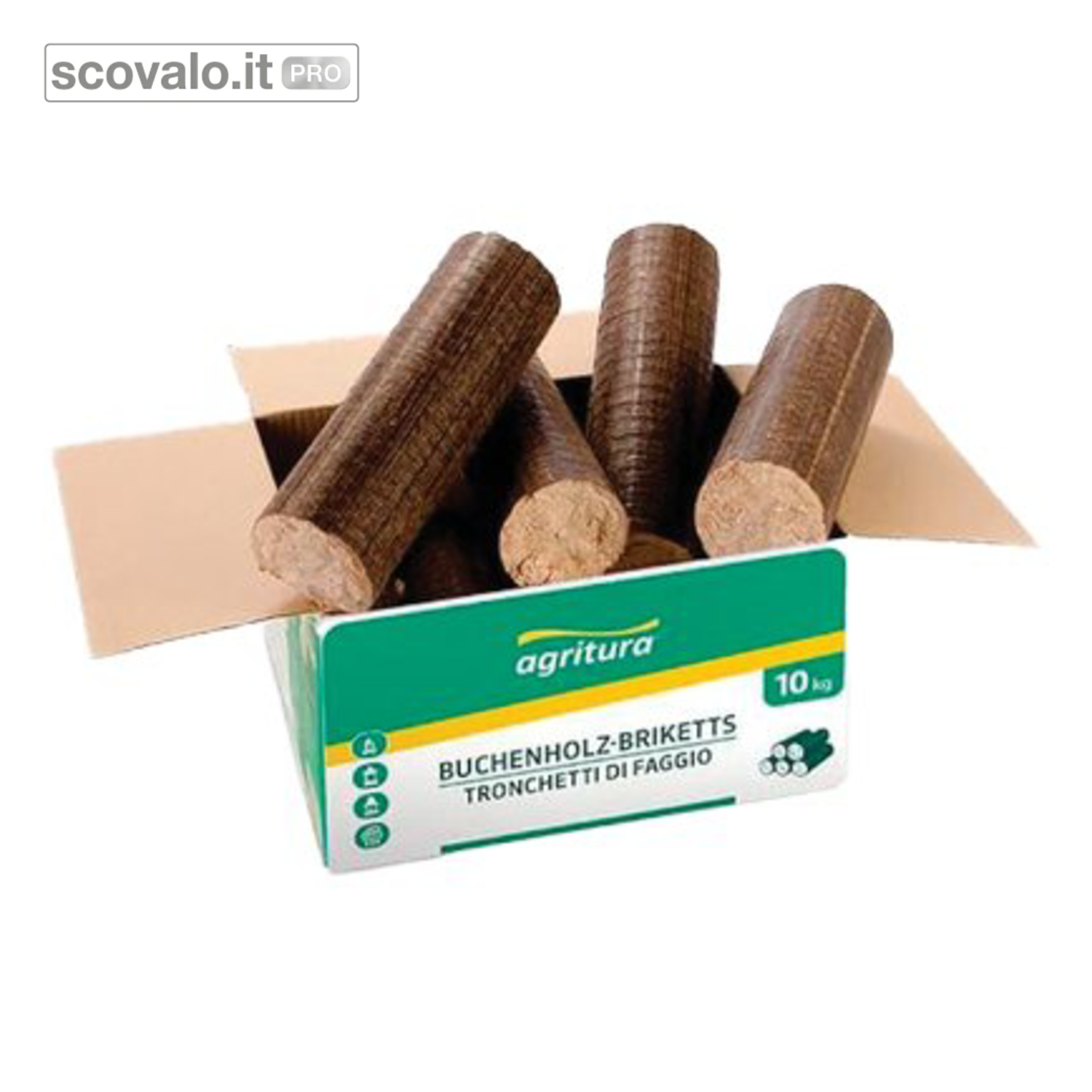 immagine del prodotto Tronchetto Segatura Pressata Legno Faggio 10kg - Diametro 7.5cm Lungo 30cm