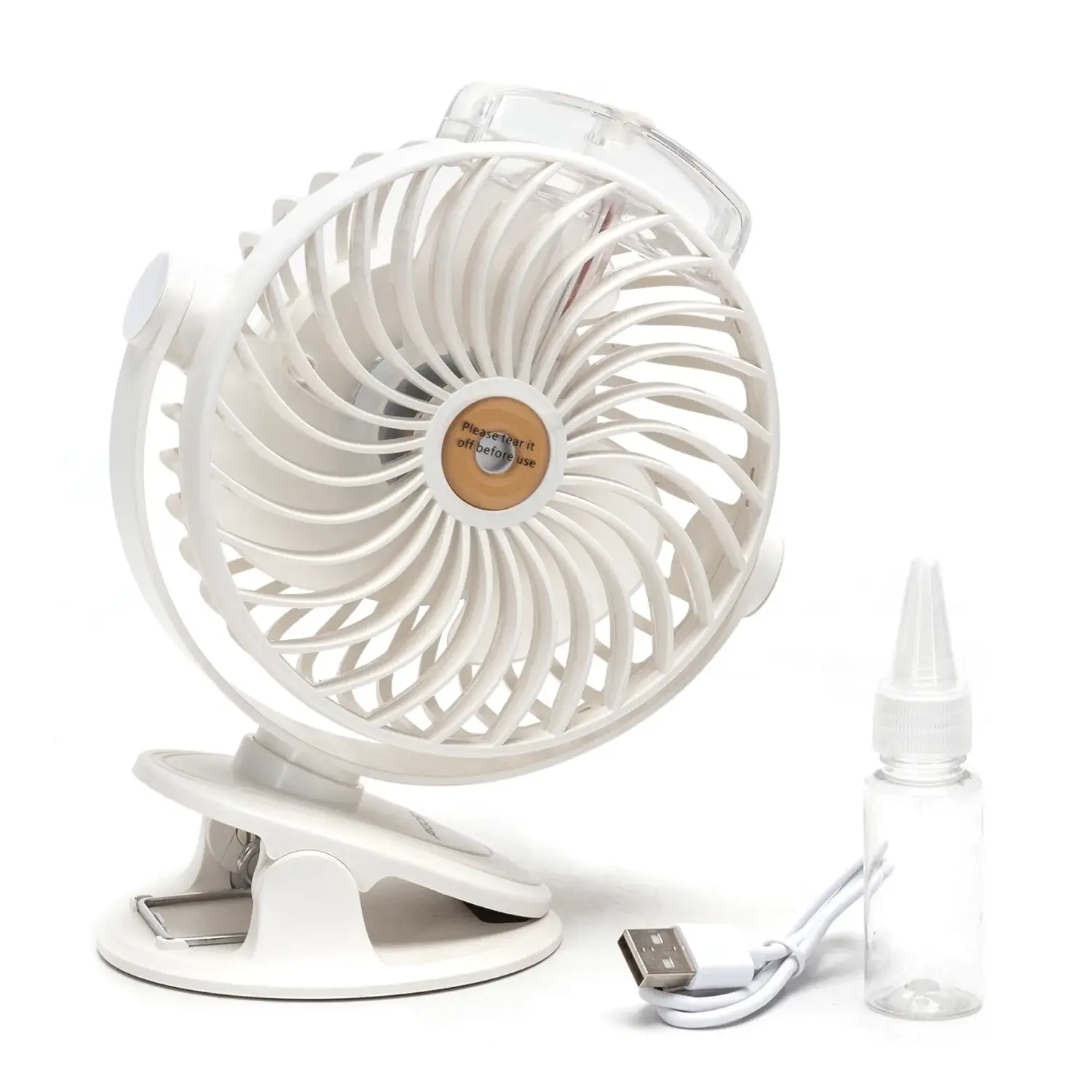 immagine Ventilatore a clip da tavolo 6 pollici, 3 pale, 5 velocità, 2400mAh, bianco