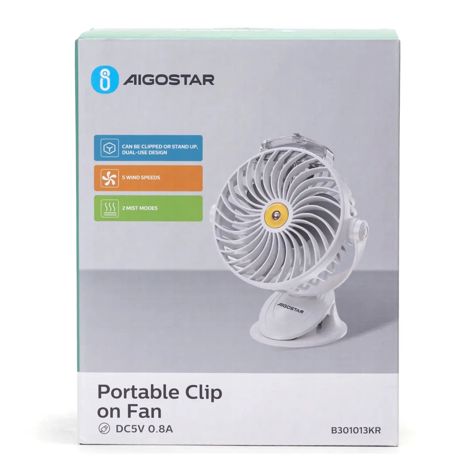 immagine Ventilatore a clip da tavolo 6 pollici, 3 pale, 5 velocità, 2400mAh, bianco