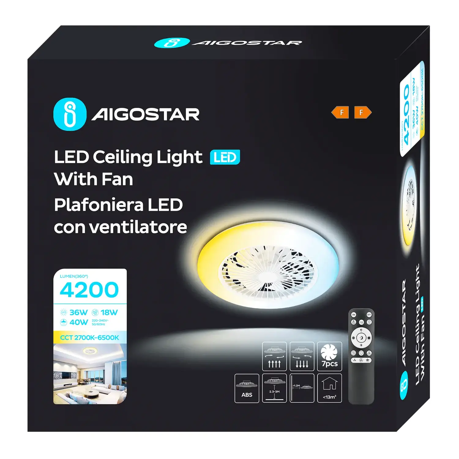 immagine Ventilatore con luce LED DC18W+40W CCT con telecomando