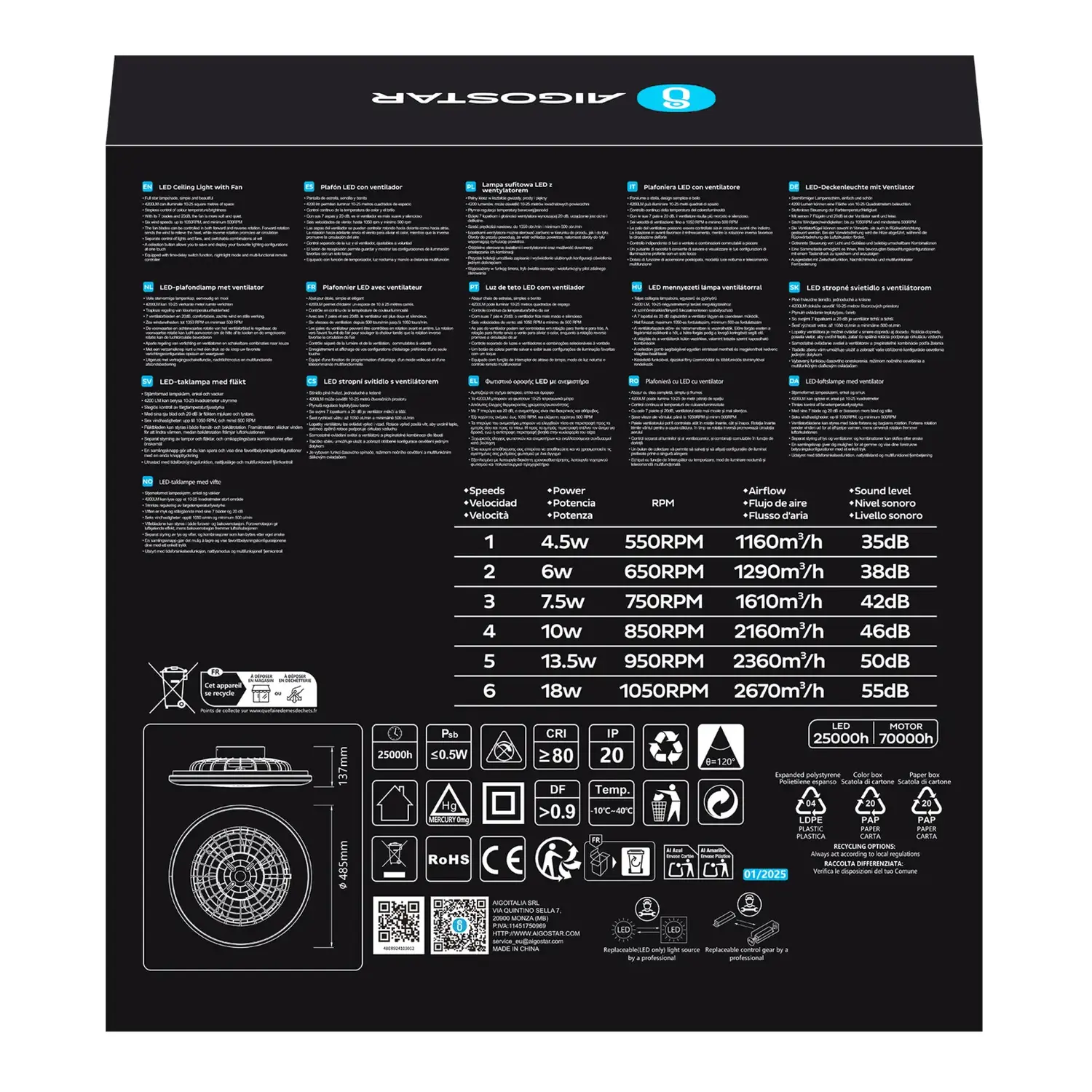 immagine Ventilatore con luce LED DC18W+40W CCT con telecomando