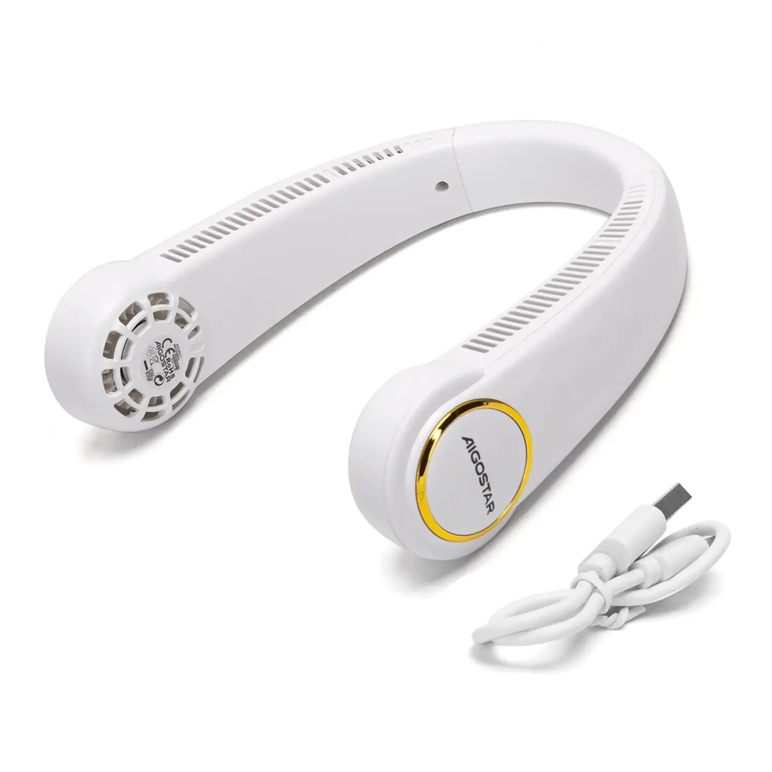 immagine Ventilatore da collo 8 pollici, a 3 velocità, 2000mAh, angolo regolabile, bianco