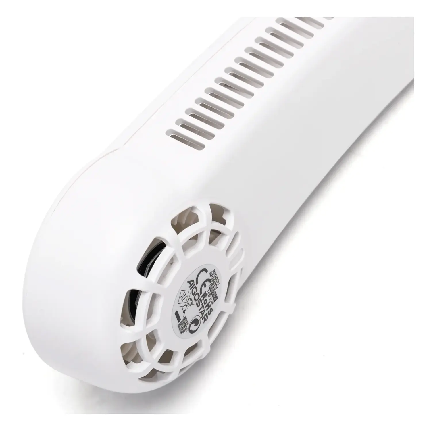 immagine Ventilatore da collo 8 pollici, a 3 velocità, 2000mAh, angolo regolabile, bianco