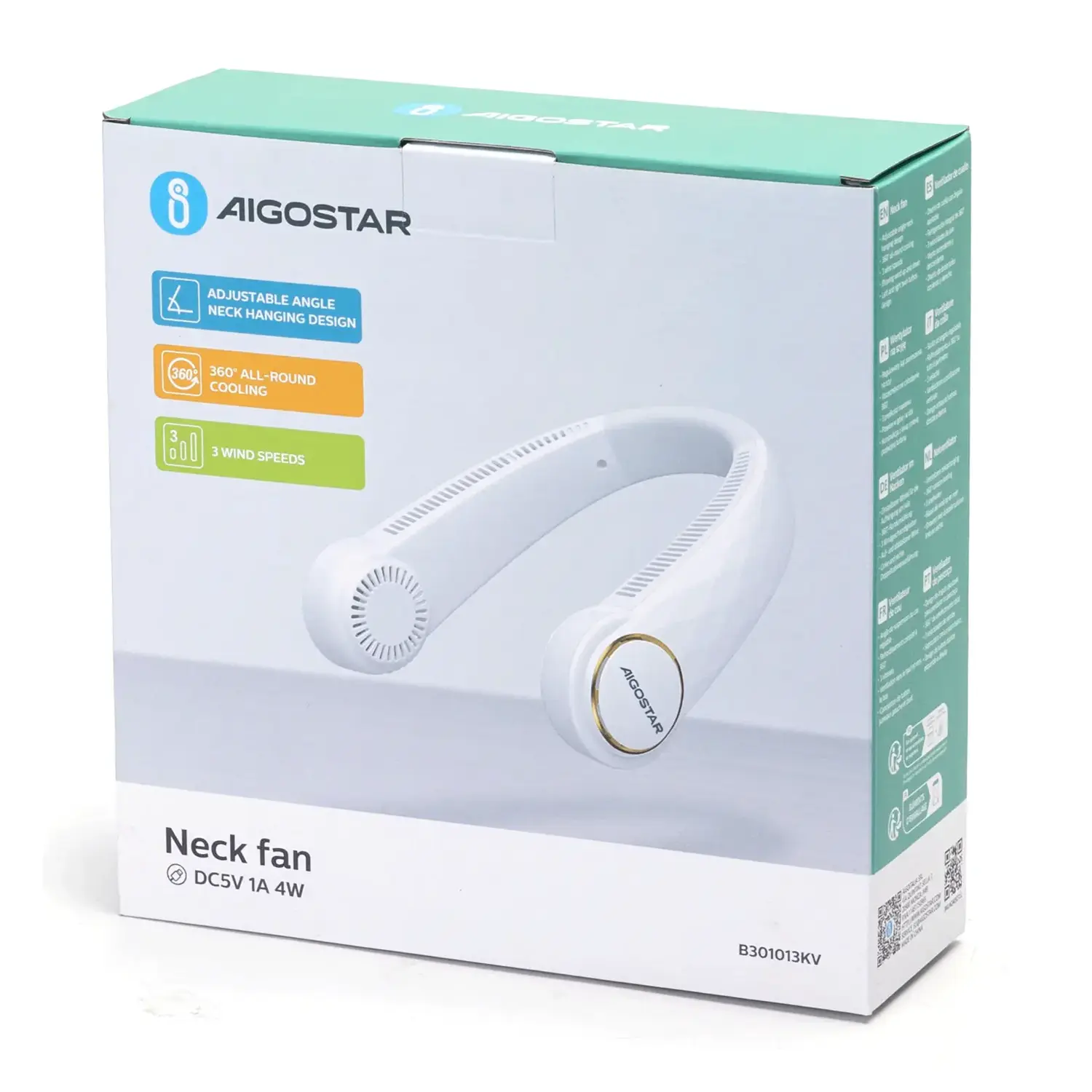 immagine Ventilatore da collo 8 pollici, a 3 velocità, 2000mAh, angolo regolabile, bianco