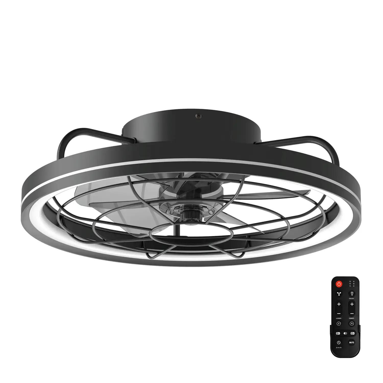 immagine del prodotto Ventilatore da soffitto con luce LED, 19,5 pollici, 5 pale, 6 velocità, nero