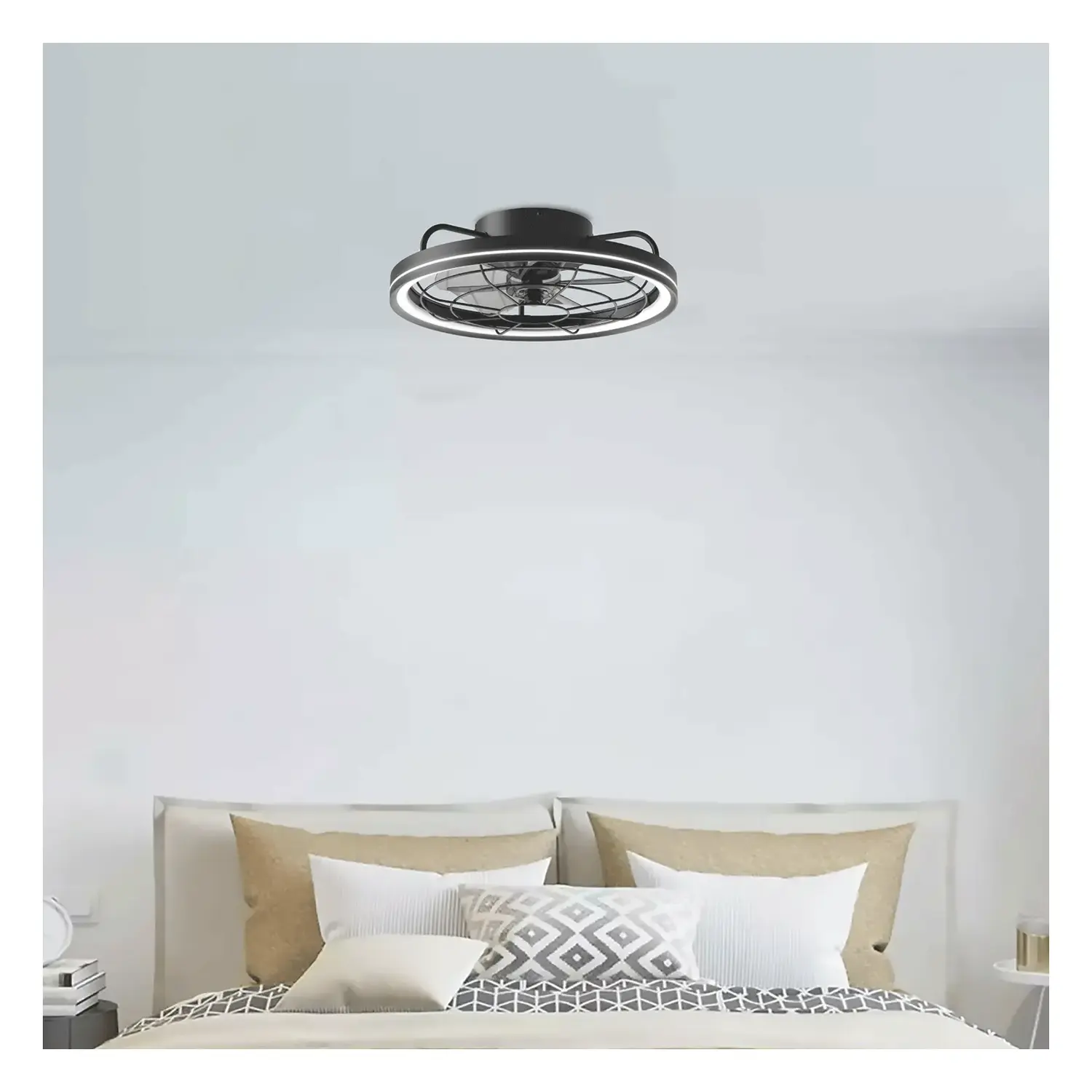 immagine Ventilatore da soffitto con luce LED, 19,5 pollici, 5 pale, 6 velocità, nero