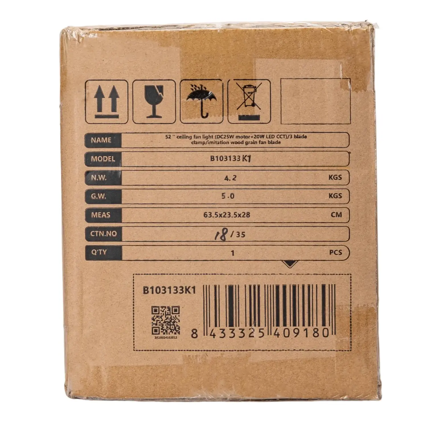 immagine Ventilatore da soffitto con luce LED, 52 pollici, 5 pale, 6 velocità, nero