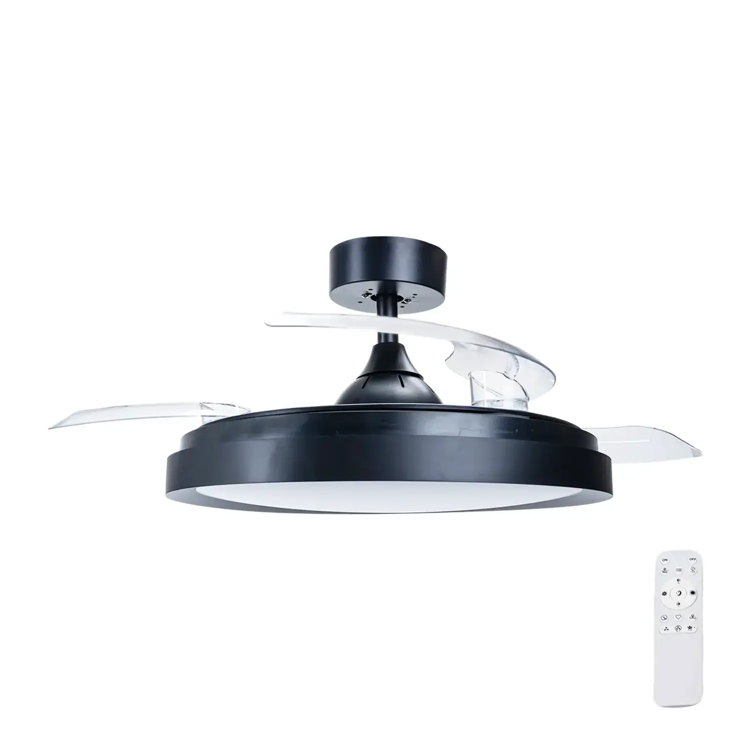 immagine del prodotto Ventilatore da soffitto con pale, invisibili con luce LED, 42 pollici, 3 pale, 6 velocità, nero