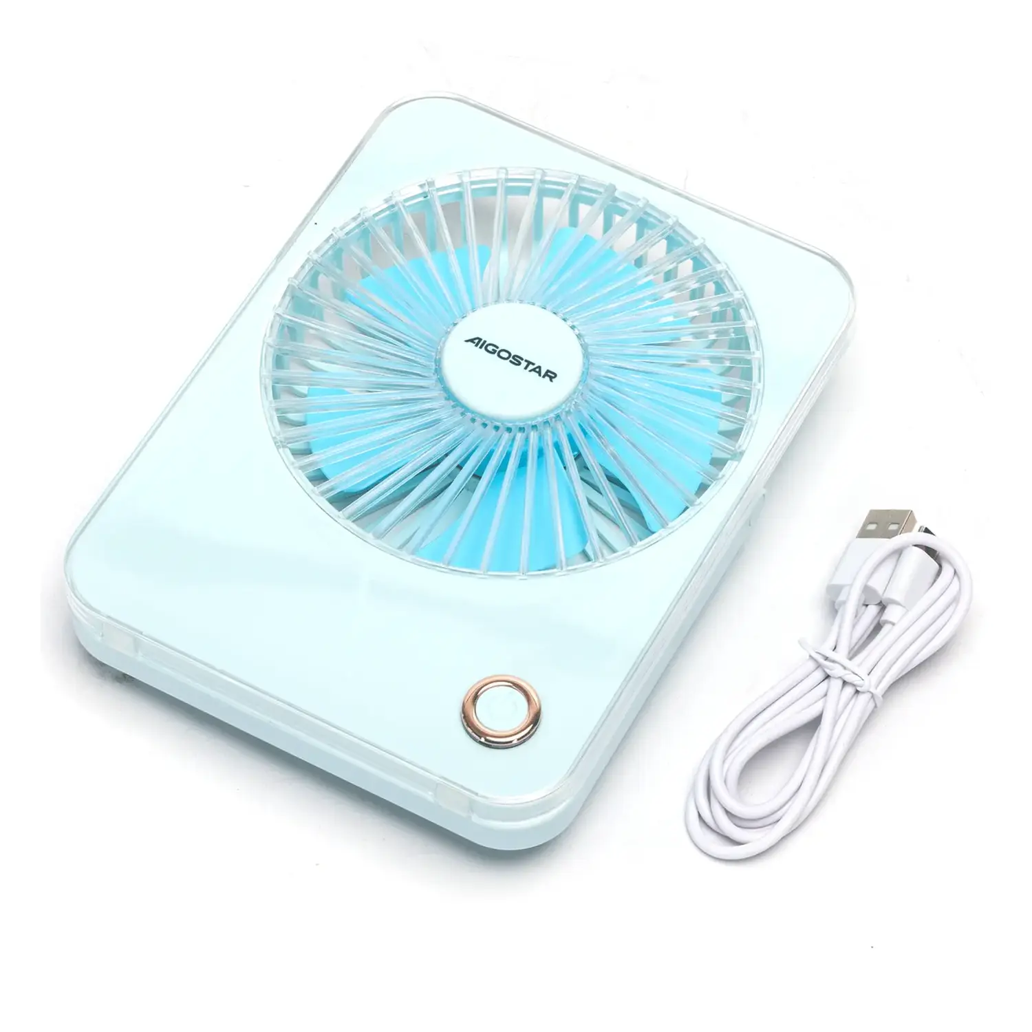 immagine Ventilatore da tavolo 3 pollici, 5 pale, 3 velocità, 3600mAh, blu