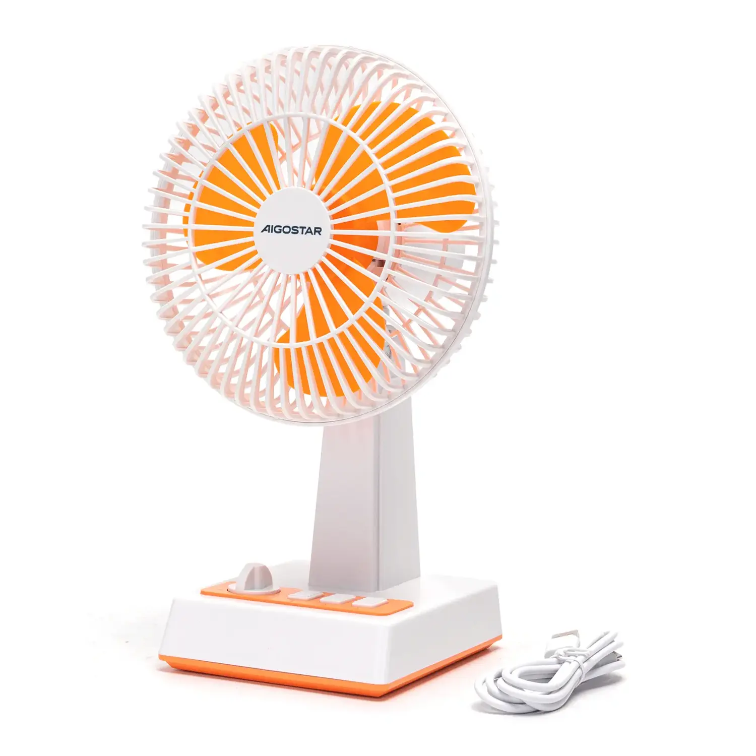 immagine Ventilatore da tavolo 8 pollici, 3 pale, 3 velocità, senza batteria, Bianco&Arancio